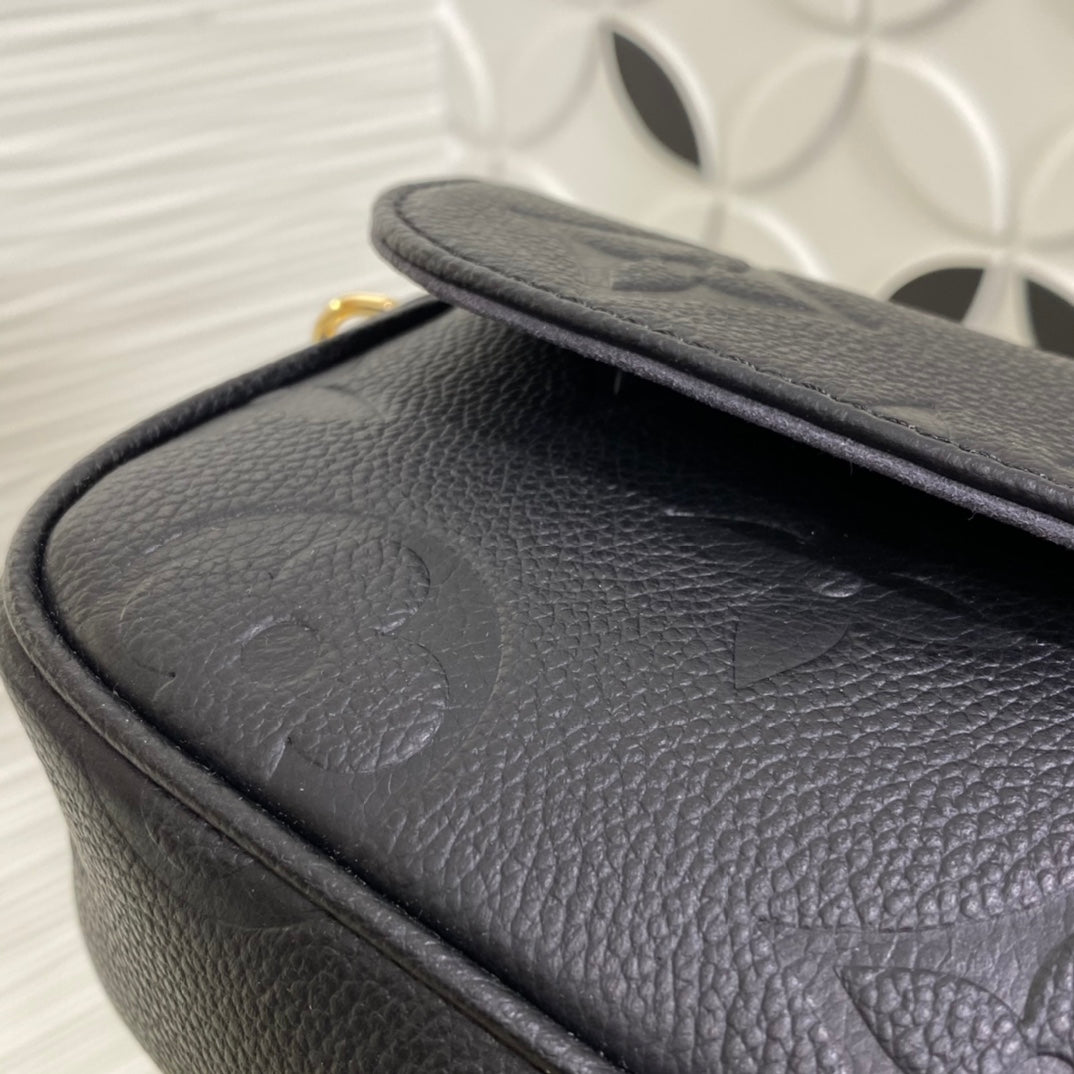 Louis Vuitton Black Embossed Leather Shoulder Bag with Gold Chain Strap