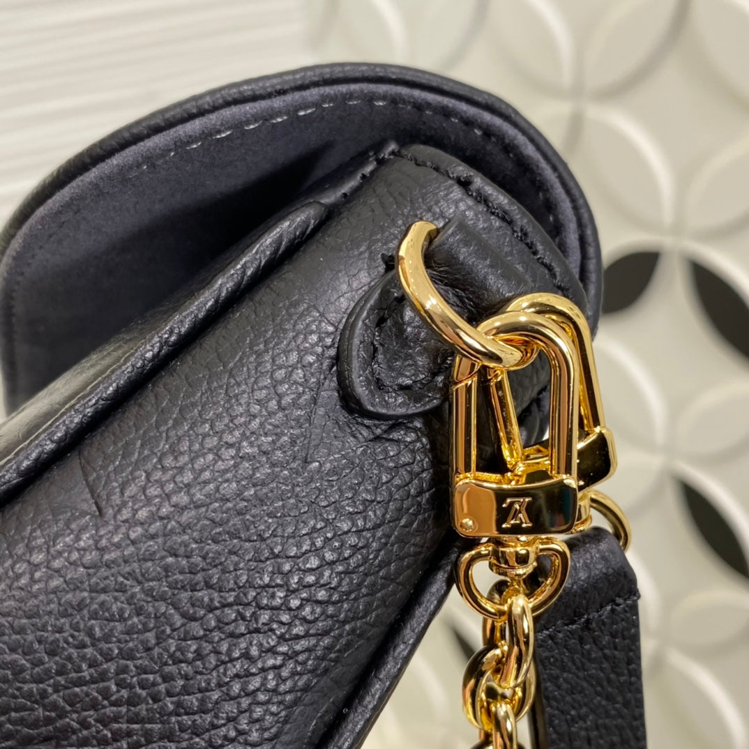 Louis Vuitton Black Embossed Leather Shoulder Bag with Gold Chain Strap