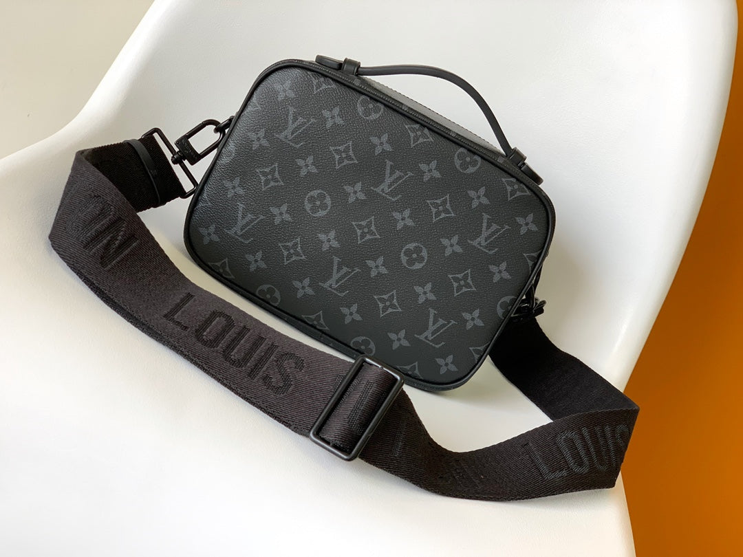 Louis Vuitton Black Monogram Crossbody Shoulder Bag with Top Handle