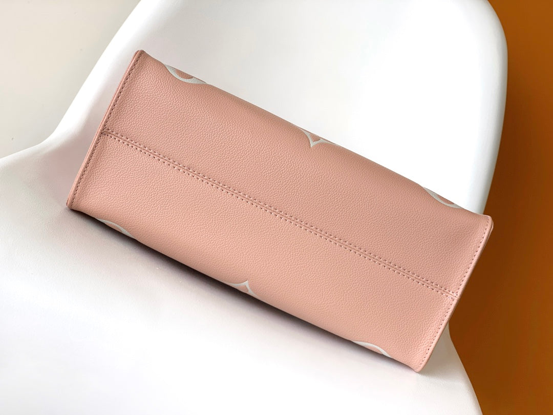 Louis Vuitton Pink Embossed Monogram Leather Tote Bag Large Shoulder Handbag