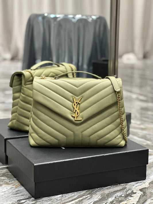 Saint Laurent Medium College Bag in Sage Green Chevron Quilted Leather