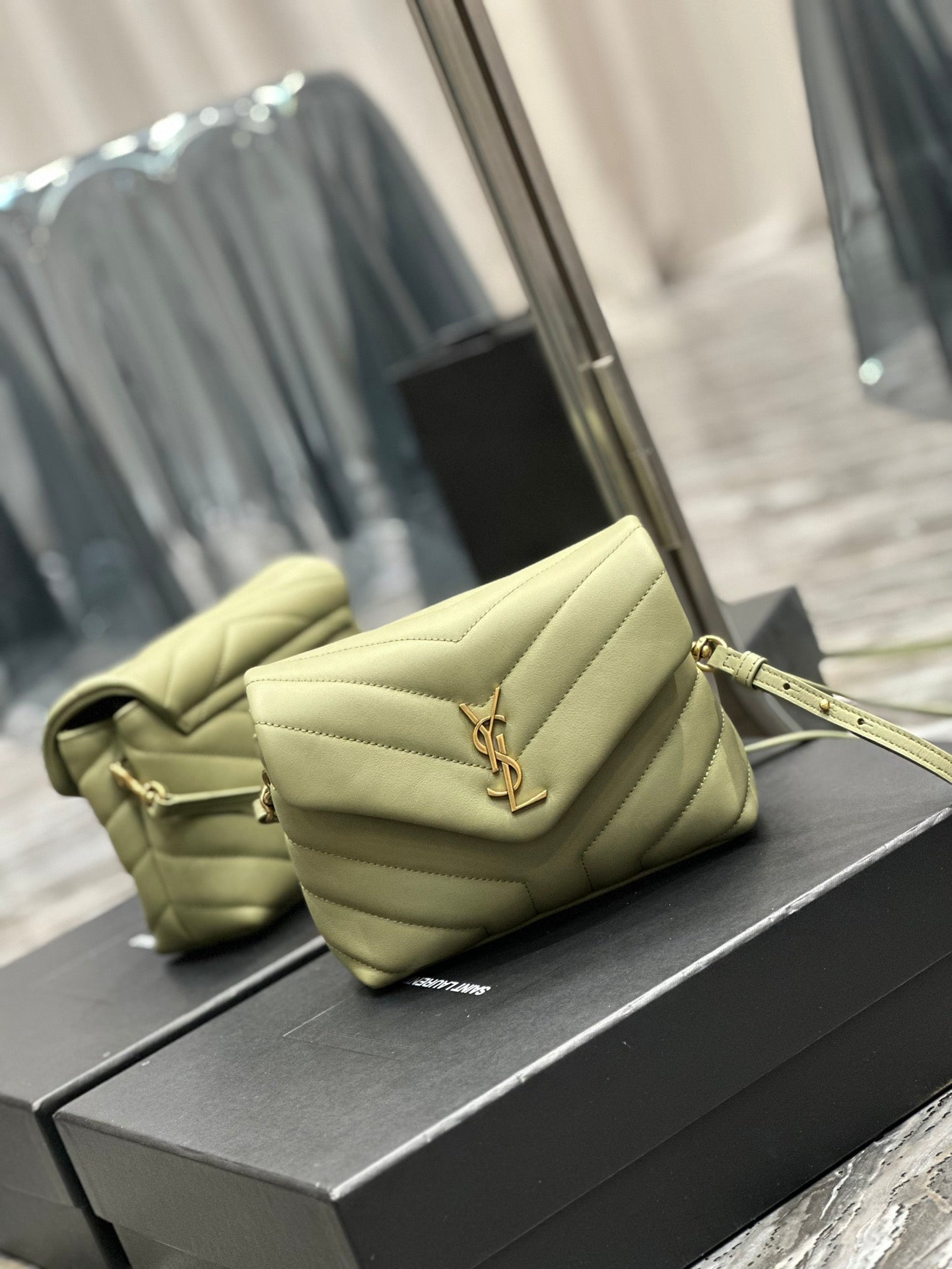 Saint Laurent Toy Loulou Quilted Leather Shoulder Bag in Sage Green