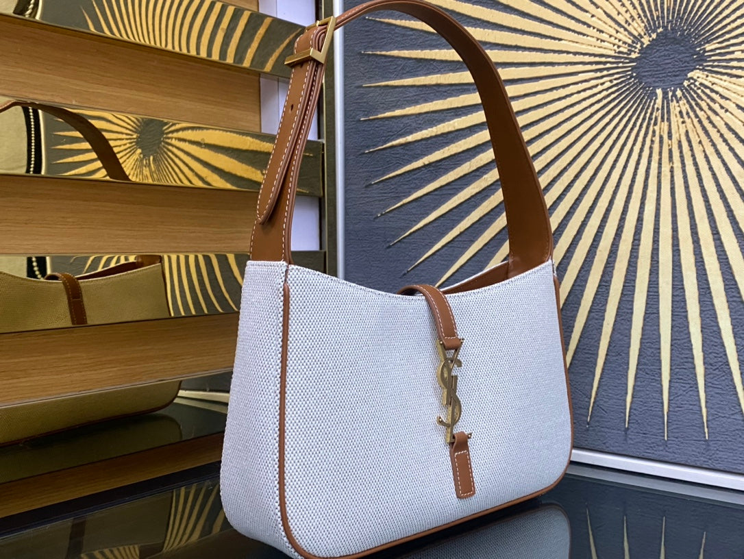 Saint Laurent LE 5 À 7 Hobo Bag in Canvas and Smooth Leather