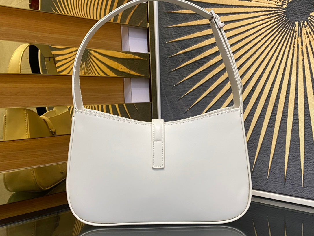 Saint Laurent Le 5 à 7 Leather Hobo Bag - White with Silver-Tone Monogram