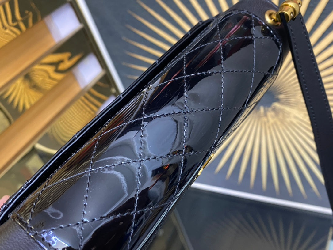 Saint Laurent Cassandra Black Patent Leather Lattice Shoulder Bag