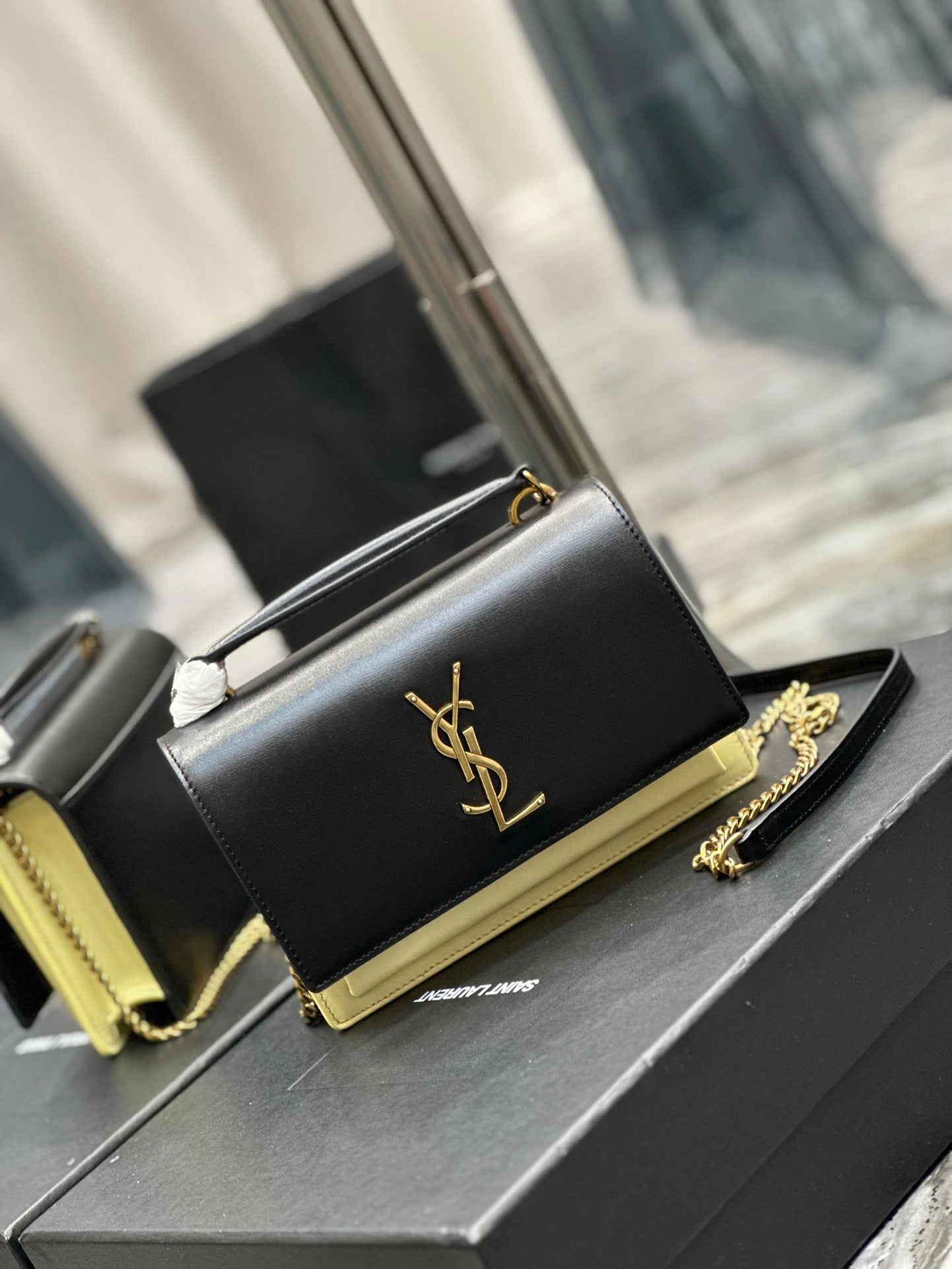 Saint Laurent YSL Kate Medium Shoulder Bag in Black Leather with Gold Hardware