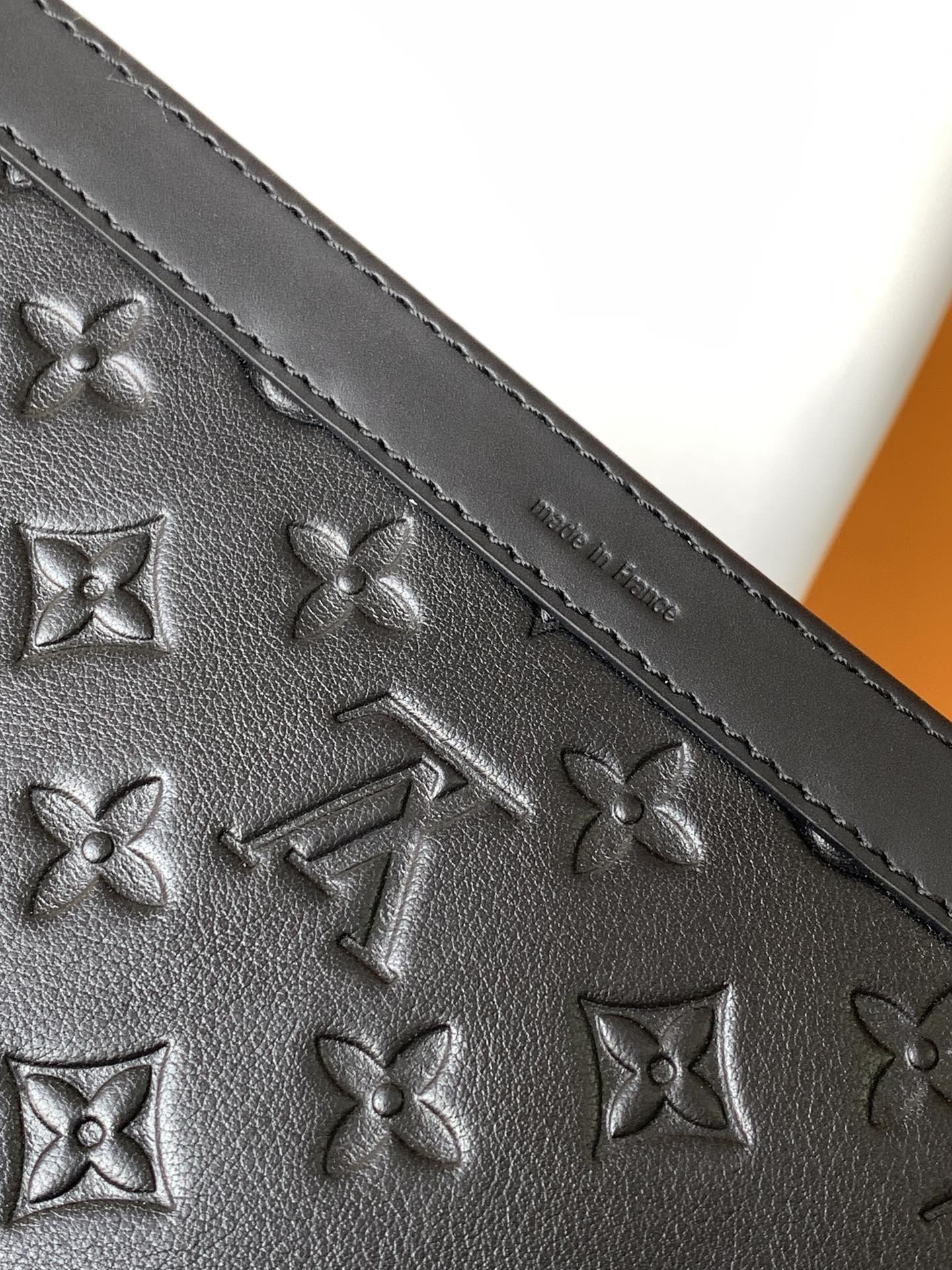 Louis Vuitton Black Embossed Leather Crossbody Messenger Bag with Detachable Pouch