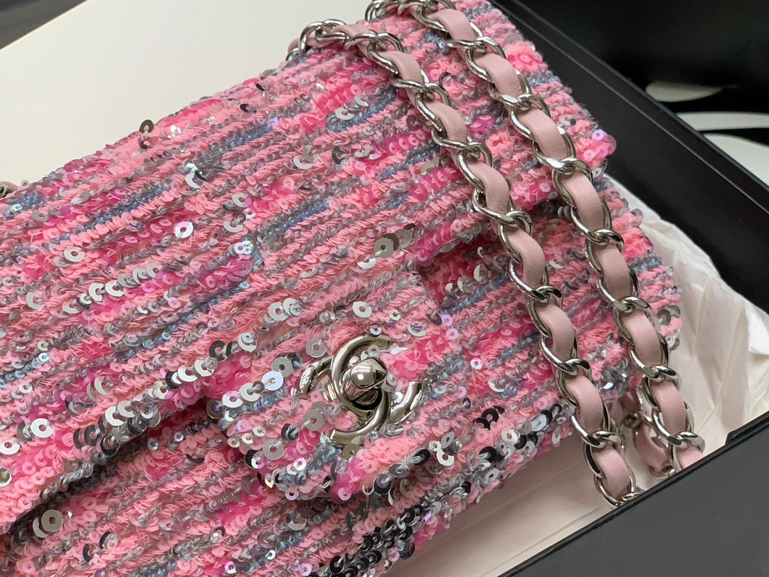 Chanel Pink Tweed Mini Flap Bag with Silver-Tone Hardware
