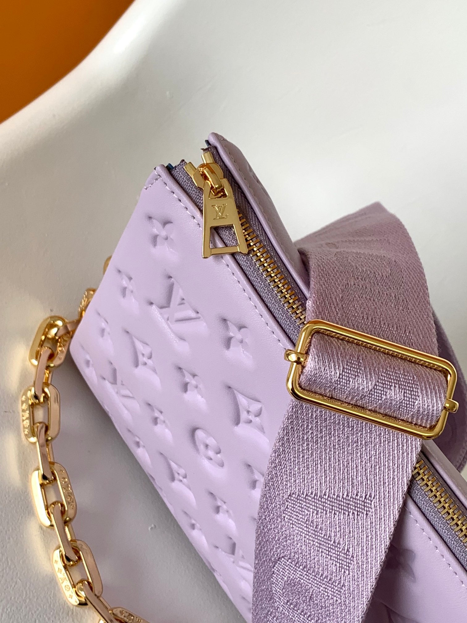 Louis Vuitton Pastel Purple Embossed Mini Shoulder Bag with Gold Chain