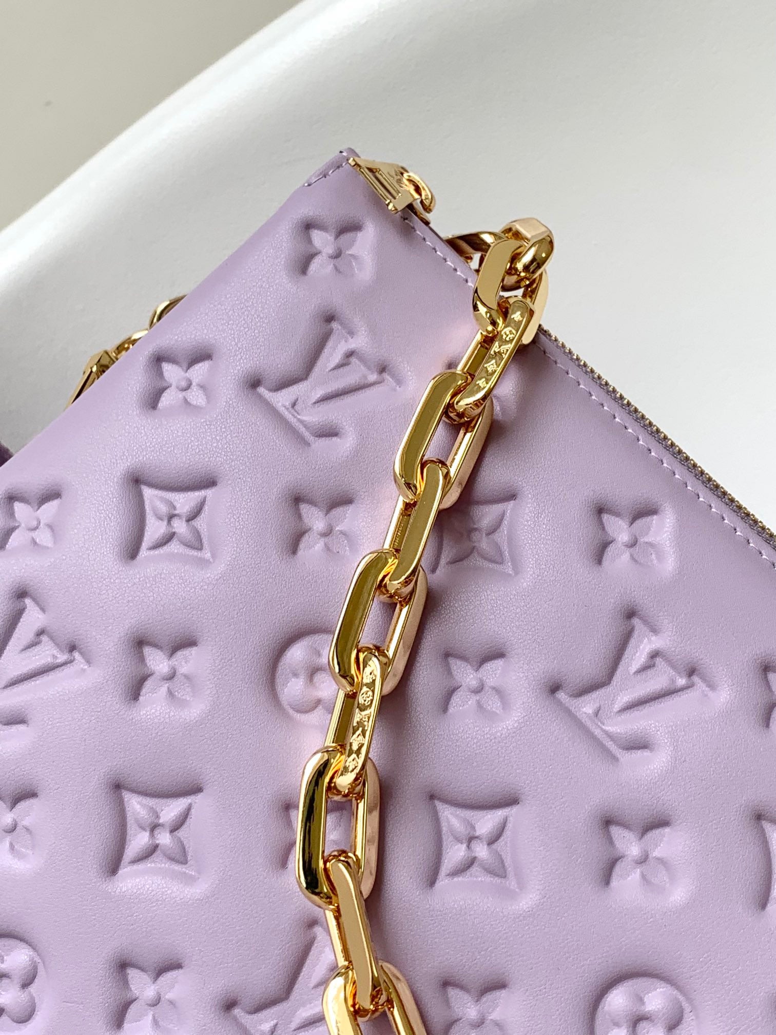 Louis Vuitton Pastel Purple Embossed Mini Shoulder Bag with Gold Chain