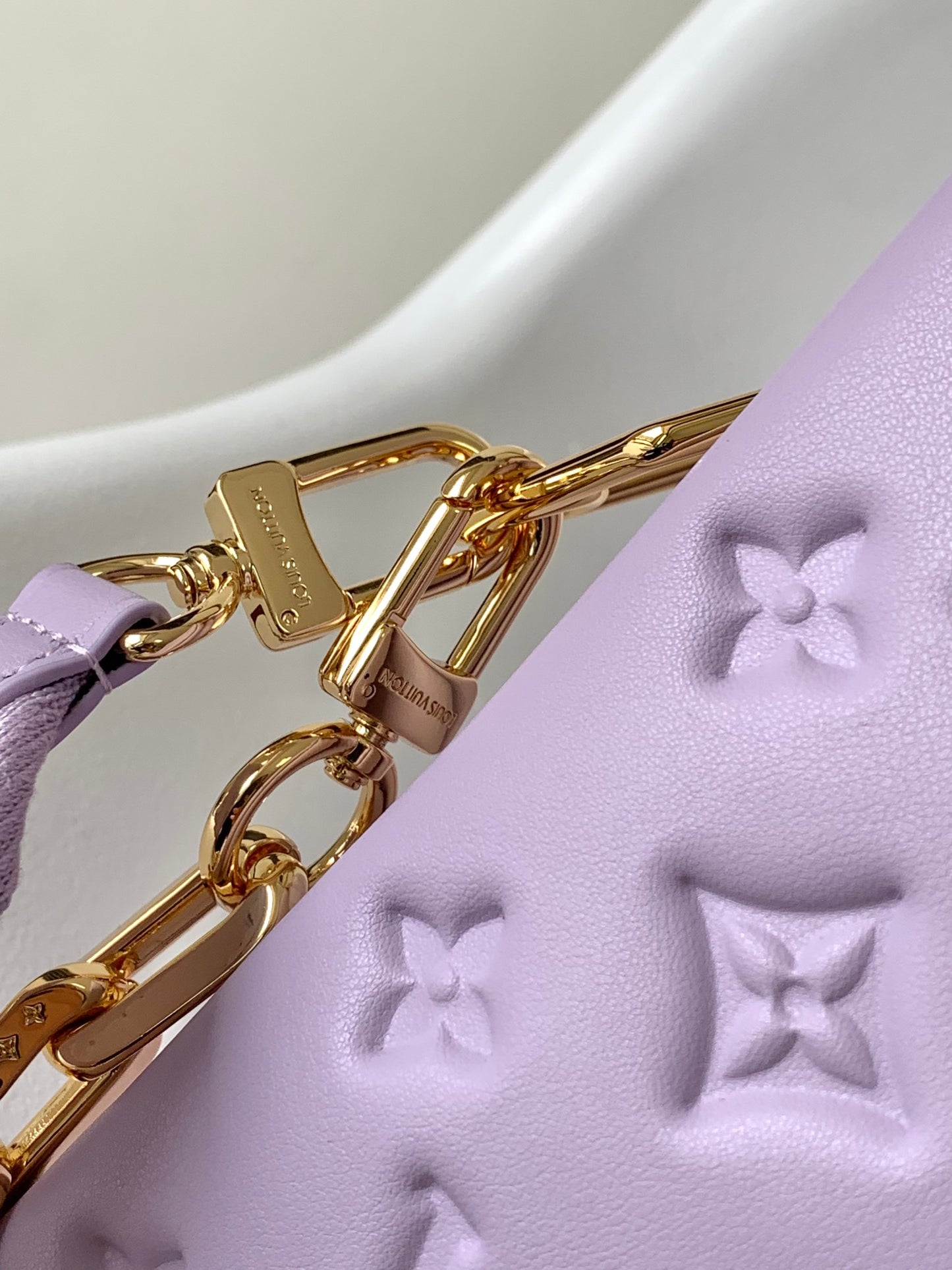 Louis Vuitton Pastel Purple Embossed Mini Shoulder Bag with Gold Chain