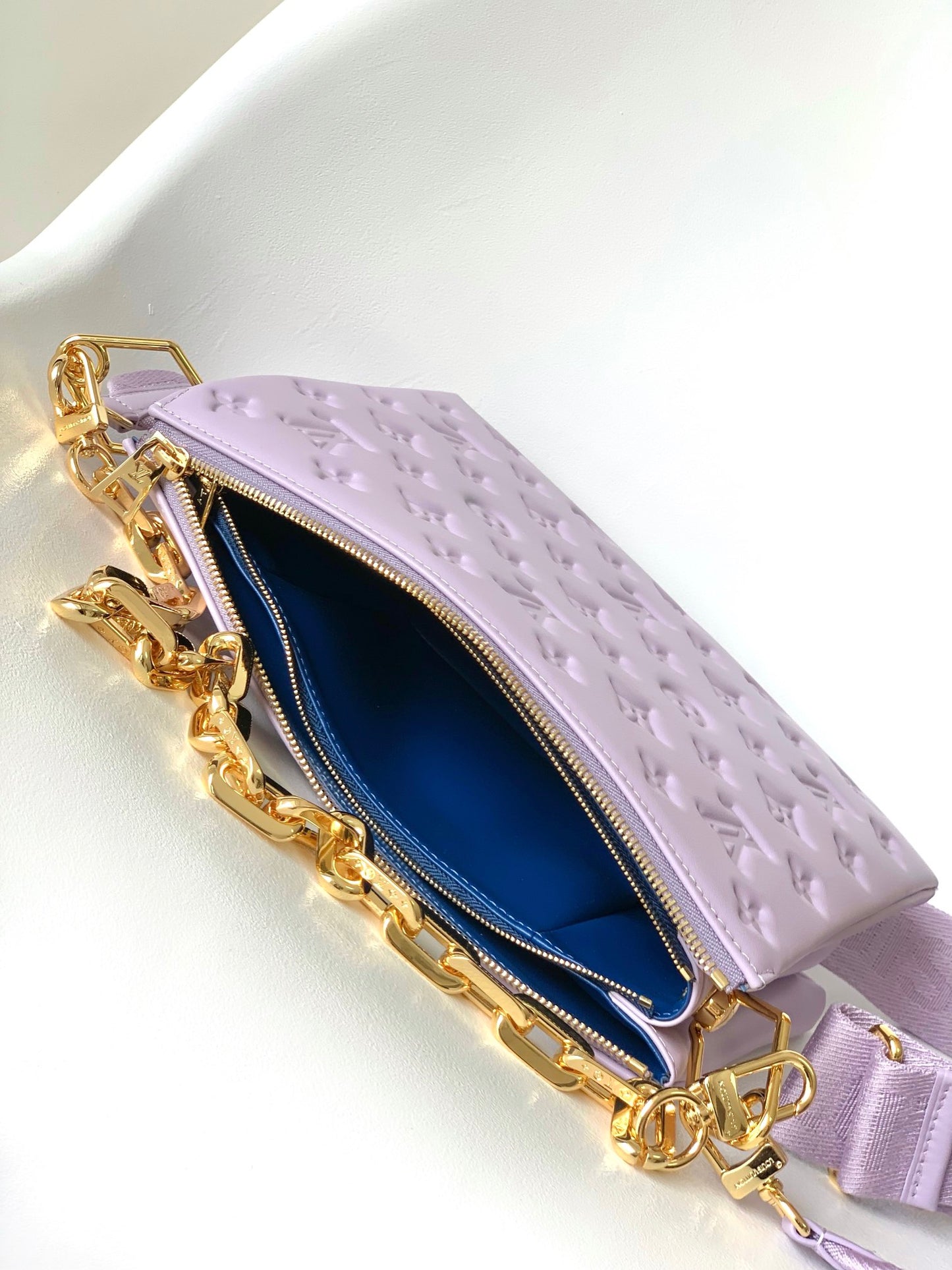 Louis Vuitton Pastel Purple Embossed Mini Shoulder Bag with Gold Chain
