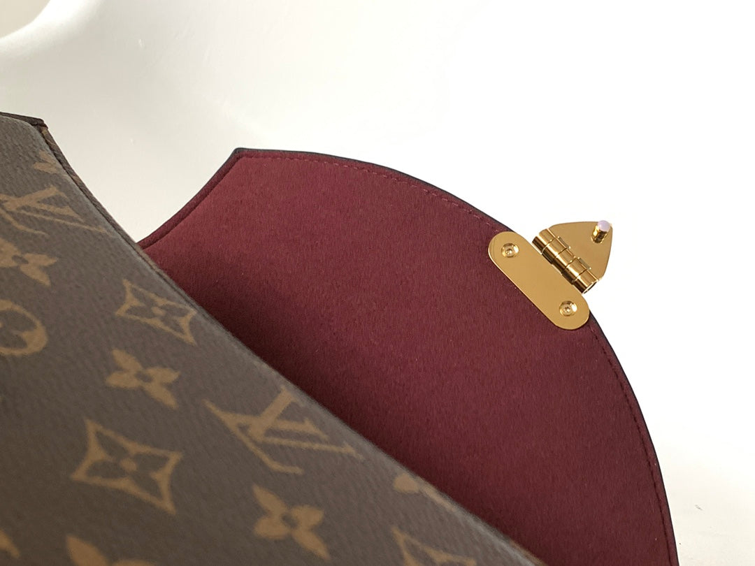 Louis Vuitton Vintage Brown Monogram Satchel Bag with Top Handle and Gold Lock