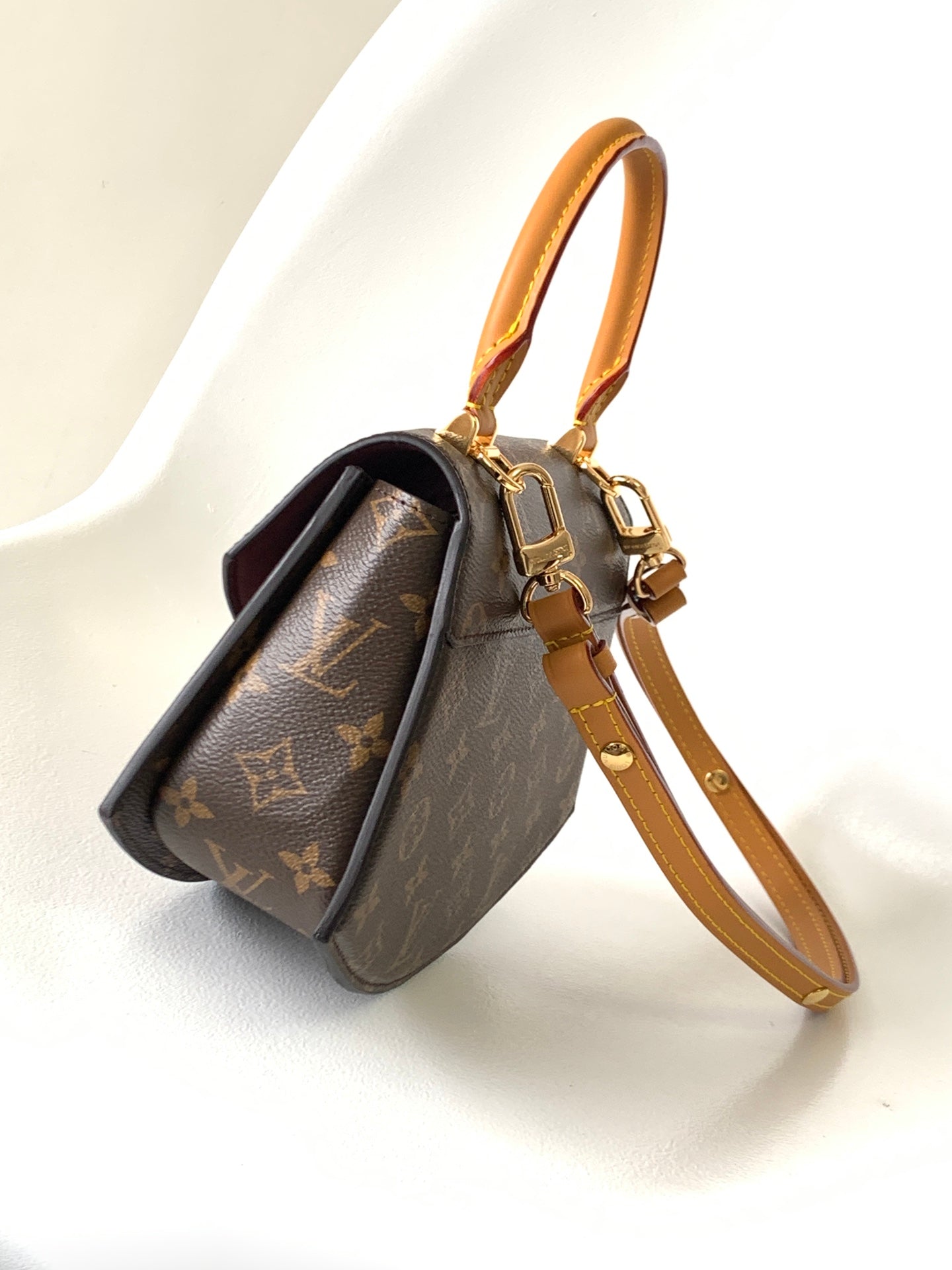 Louis Vuitton Vintage Brown Monogram Satchel Bag with Top Handle and Gold Lock