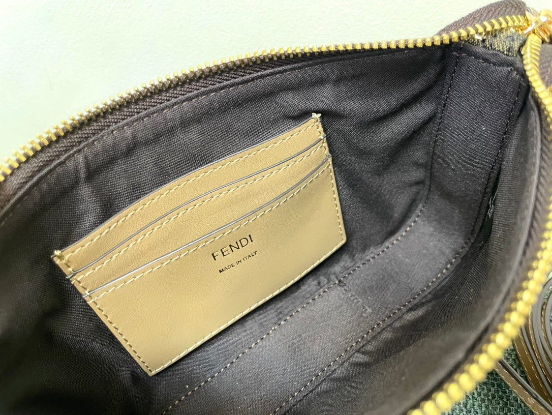 Fendi Zucca Monogram Brown Canvas Crossbody Bag with Gold Chain Strap
