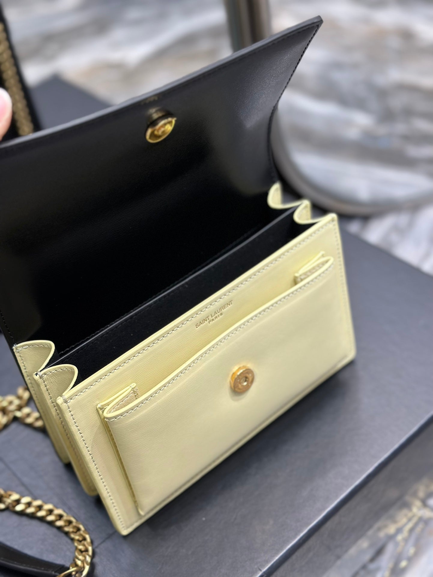 Saint Laurent Sunset Medium Chain Shoulder Bag - Black &amp; Yellow Leather