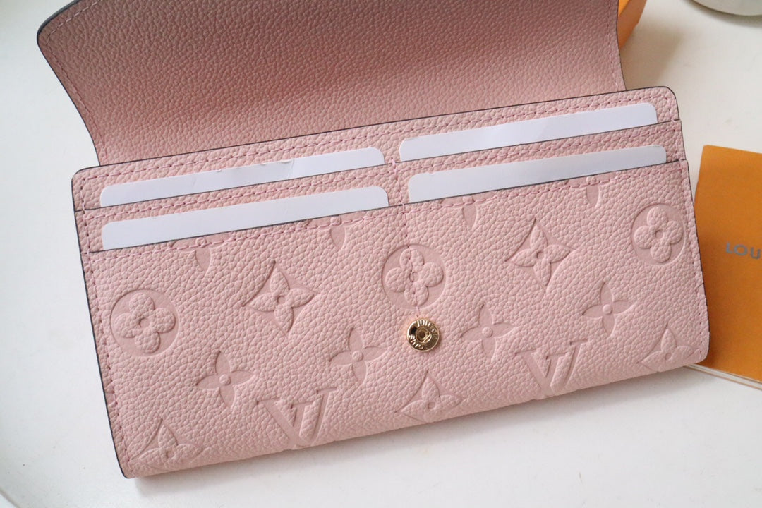 Louis Vuitton Luxury Pink Embossed Leather Envelope Long Wallet with Snap Closure