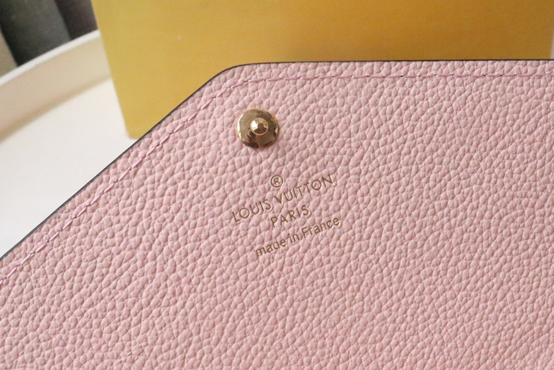 Louis Vuitton Luxury Pink Embossed Leather Envelope Long Wallet with Snap Closure