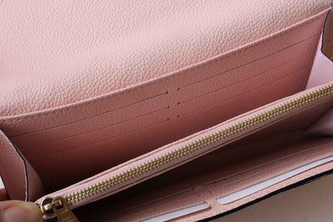 Louis Vuitton Luxury Pink Embossed Leather Envelope Long Wallet with Snap Closure