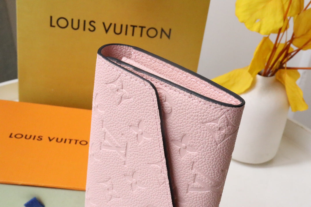 Louis Vuitton Luxury Pink Embossed Leather Envelope Long Wallet with Snap Closure