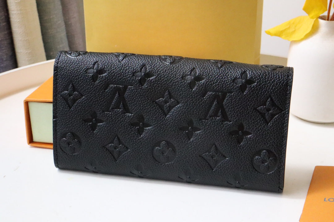 Louis Vuitton Black Embossed Leather Envelope Long Wallet with Gold Button
