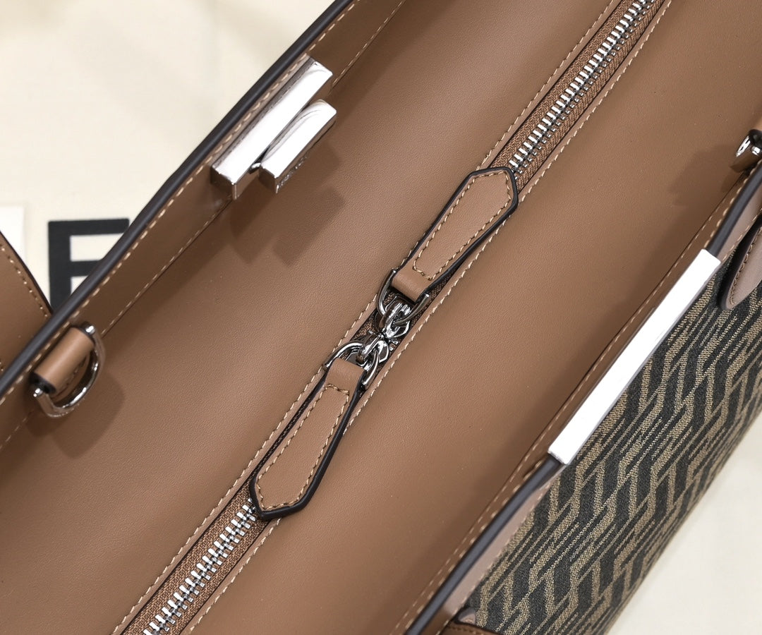 Fendi Peekaboo X-Tote Zucca Canvas and Leather Shoulder Bag Brown/Black