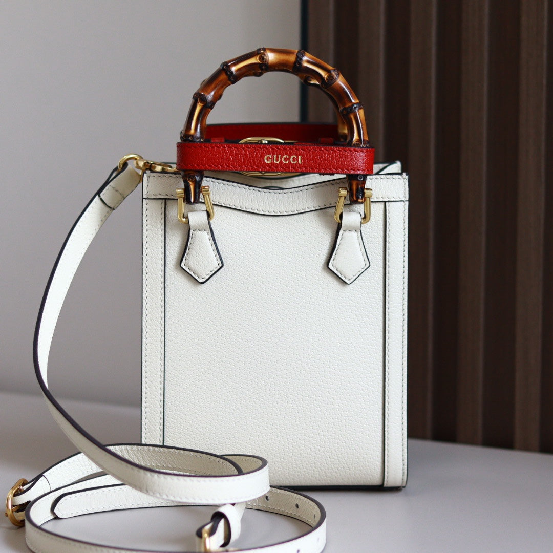 Gucci Diana Mini Tote Bag - White Leather with Bamboo Handles