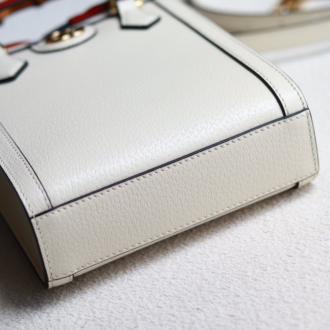 Gucci Diana Mini Tote Bag - White Leather with Bamboo Handles