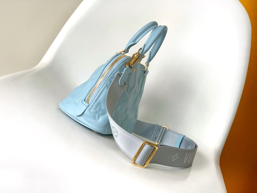 Louis Vuitton Light Blue Quilted Leather Dome Top Handle Crossbody Bag