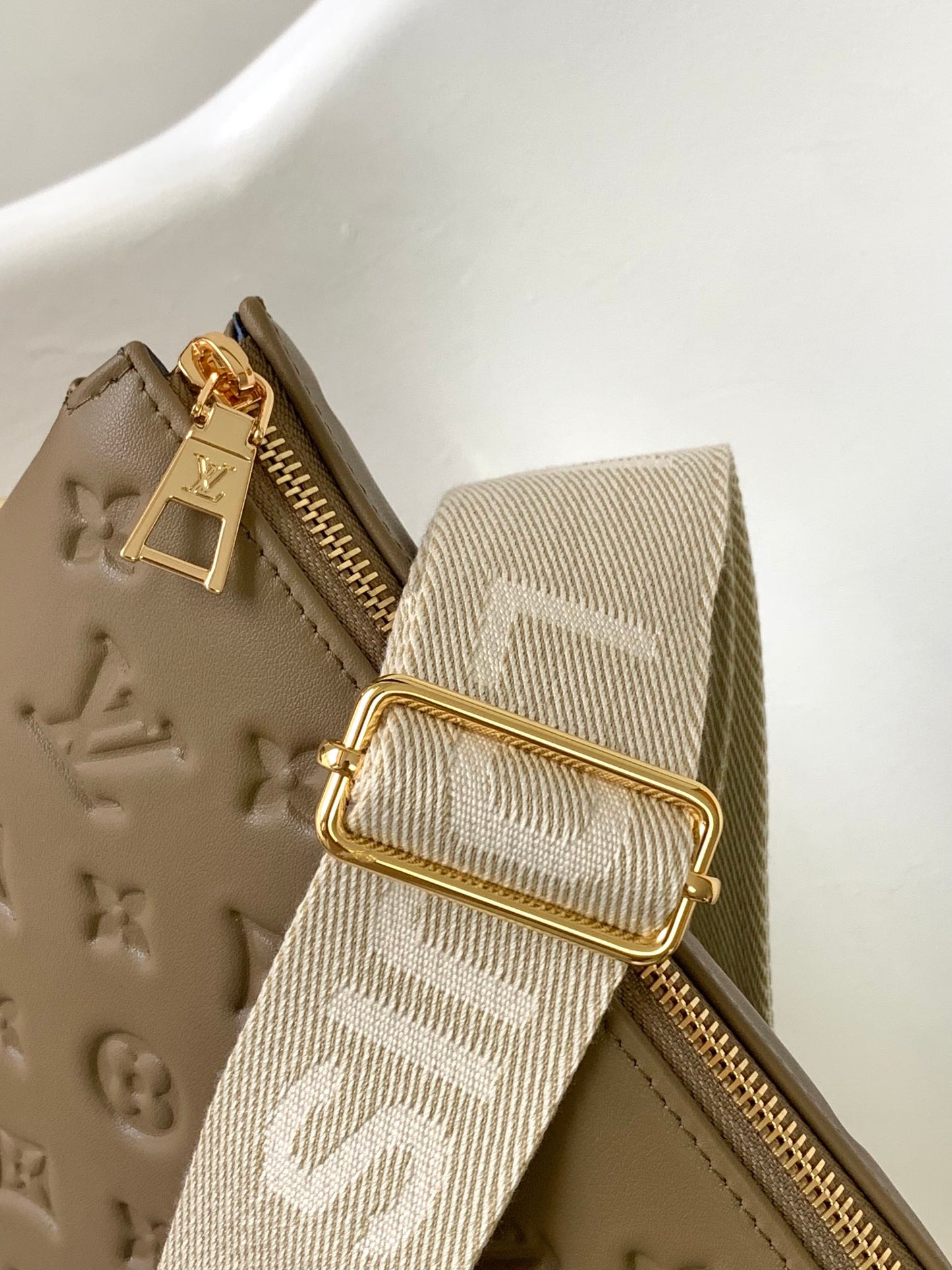 Louis Vuitton Beige Quilted Monogram Crossbody Bag with Wide Shoulder Strap