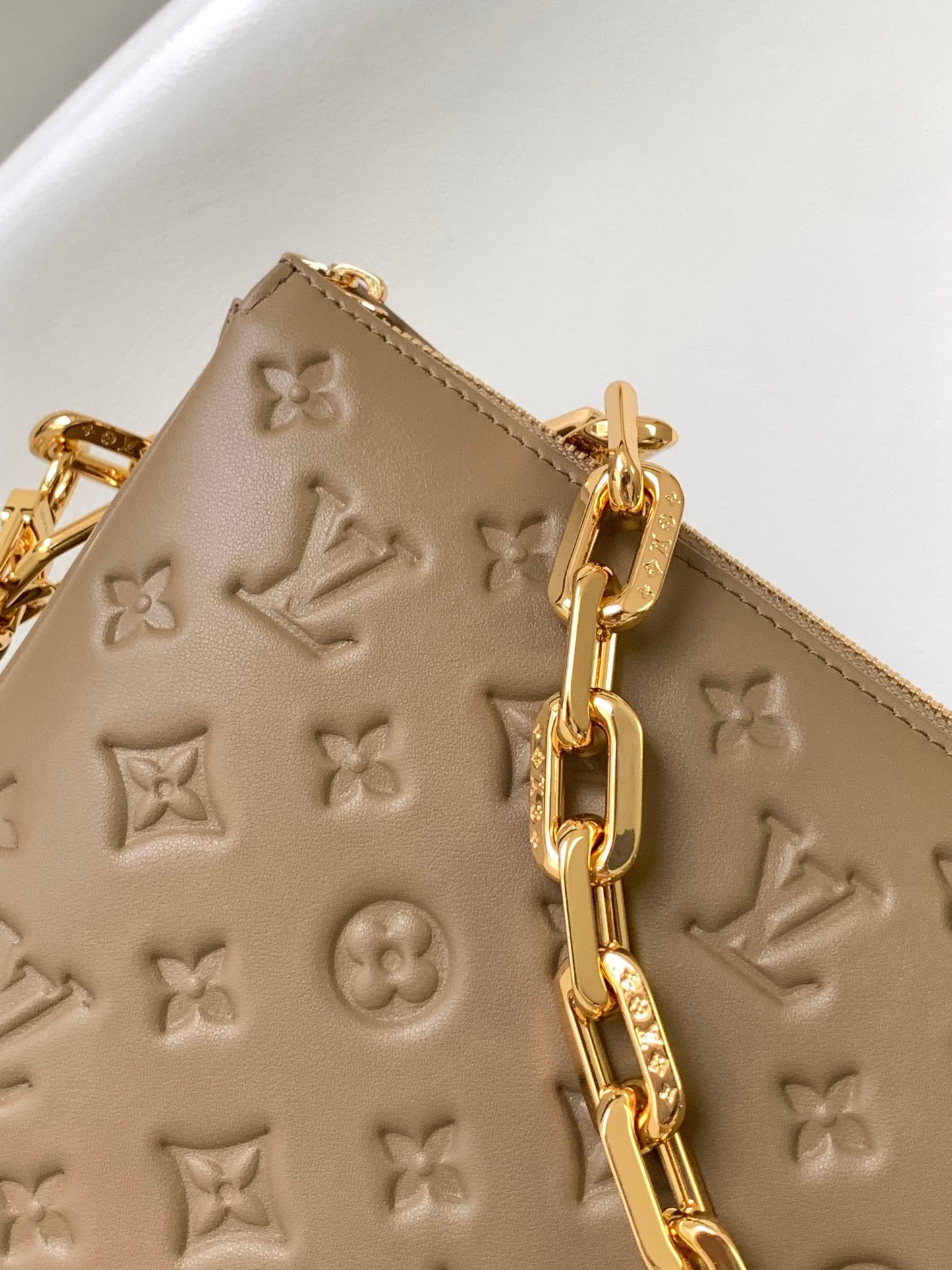 Louis Vuitton Beige Quilted Monogram Crossbody Bag with Wide Shoulder Strap