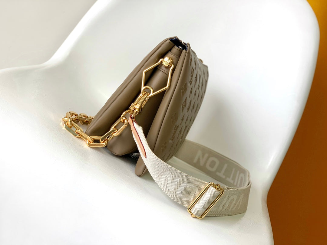 Louis Vuitton Beige Quilted Monogram Crossbody Bag with Wide Shoulder Strap