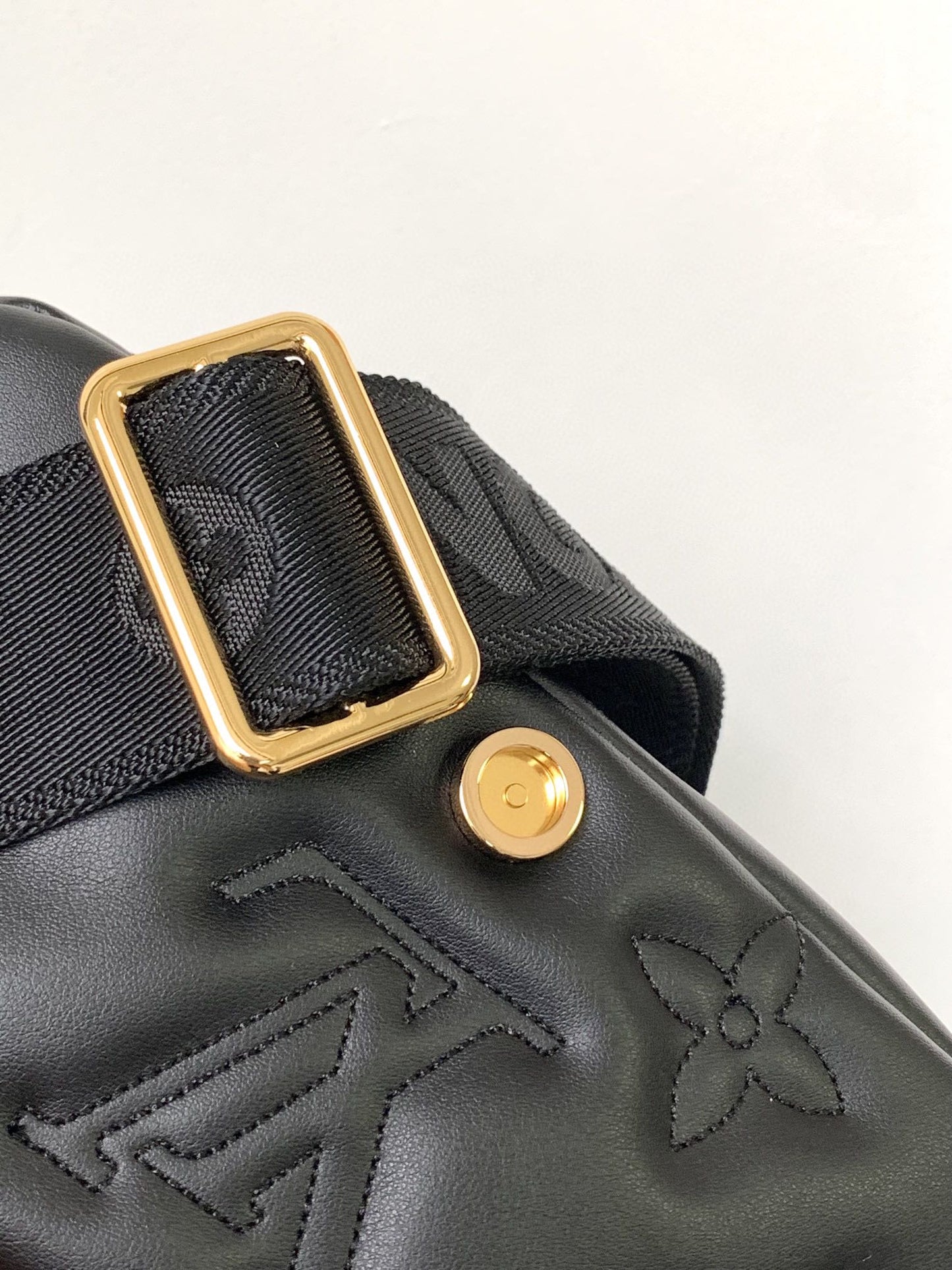 Louis Vuitton Black Quilted Chevron Crossbody Bag with Wide Strap and Gold Chain