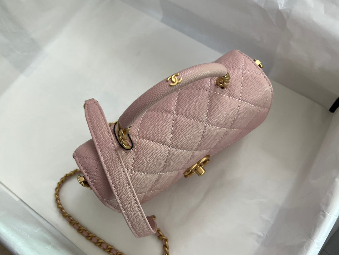 Chanel Small Flap Bag with Top Handle - Pink Quilted Lambskin with Gold-Tone Hardware