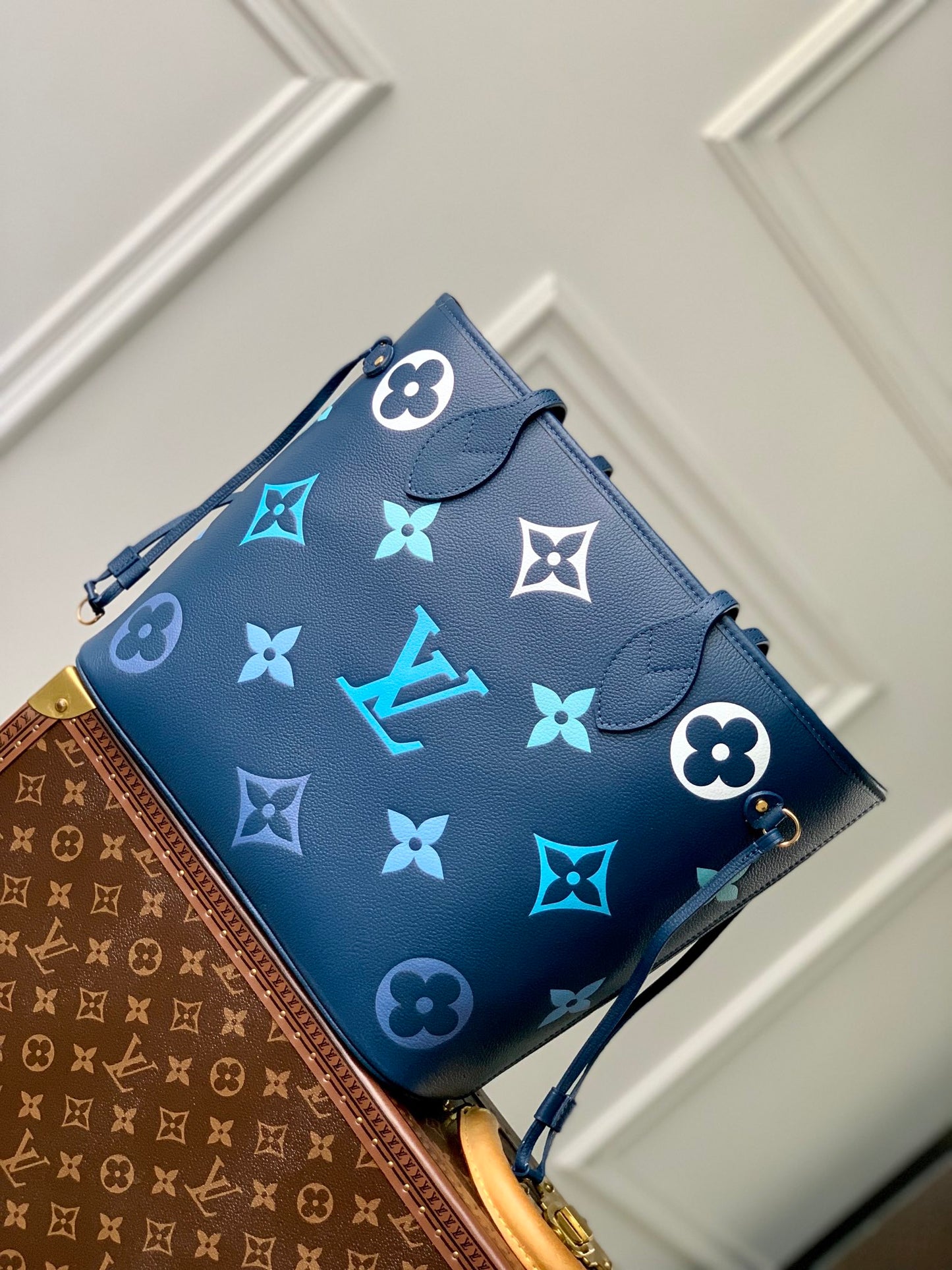 Louis Vuitton Navy Blue Monogram Pattern Luxury Leather Tote Handbag