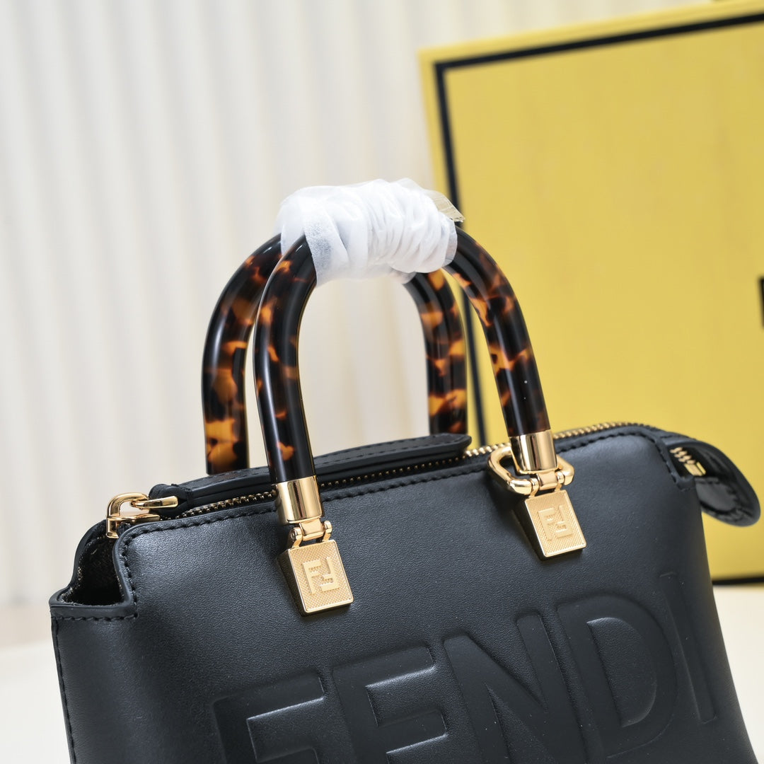 Fendi By The Way Mini Leather Bag with Tortoiseshell Handles - Black