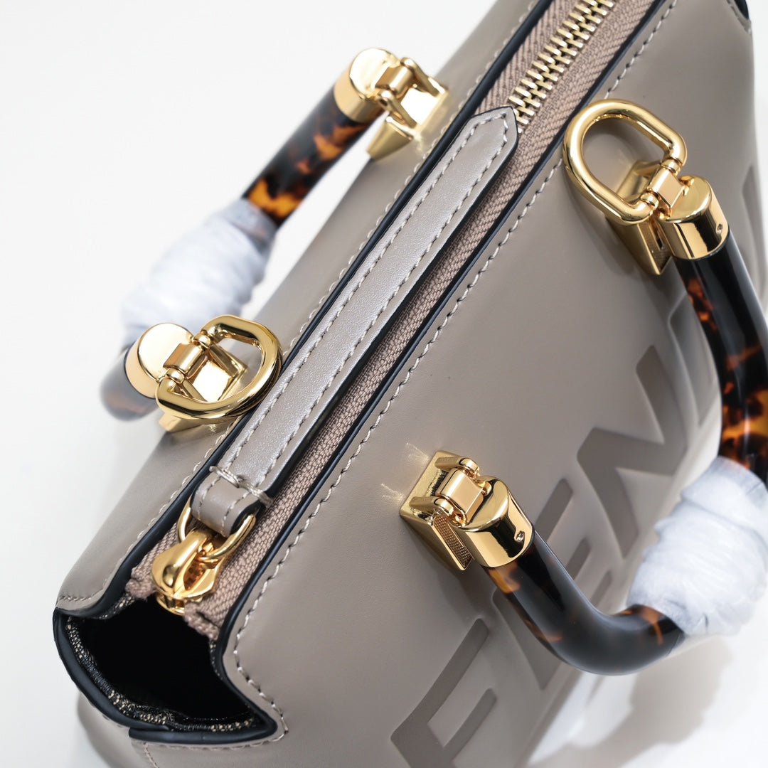 Fendi Roma By The Way Mini Grey Leather Boston Bag