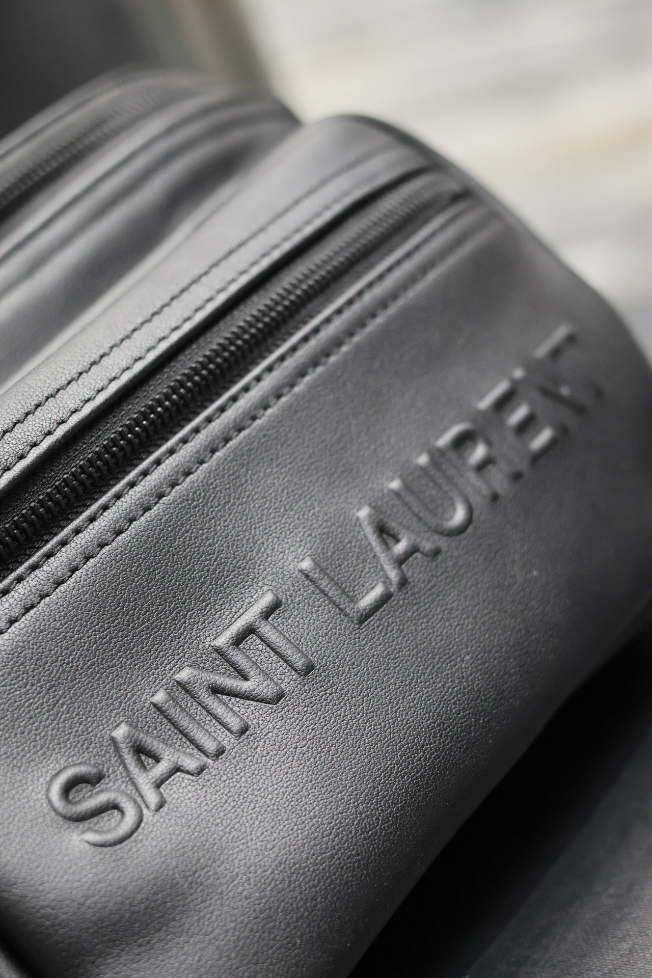 Saint Laurent Embossed Black Leather Belt Bag
