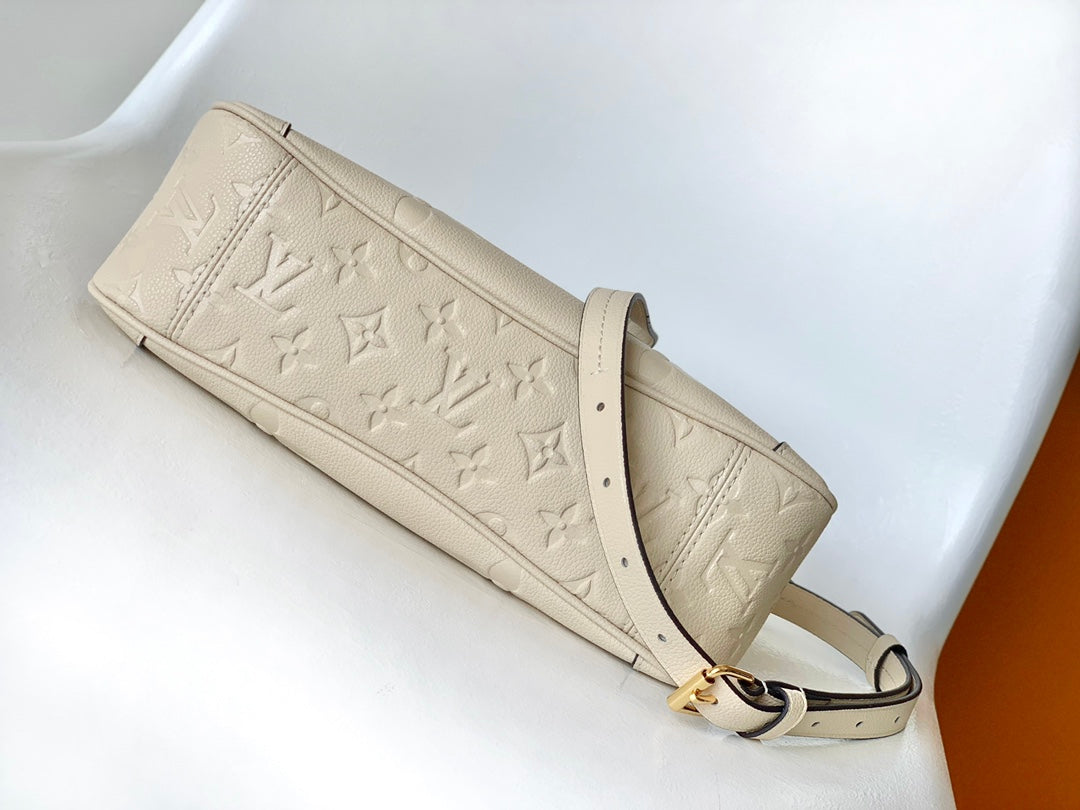 Louis Vuitton Classic Cream Embossed Textured Leather Top Handle Handbag