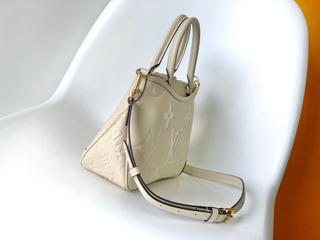 Louis Vuitton Classic Cream Embossed Textured Leather Top Handle Handbag