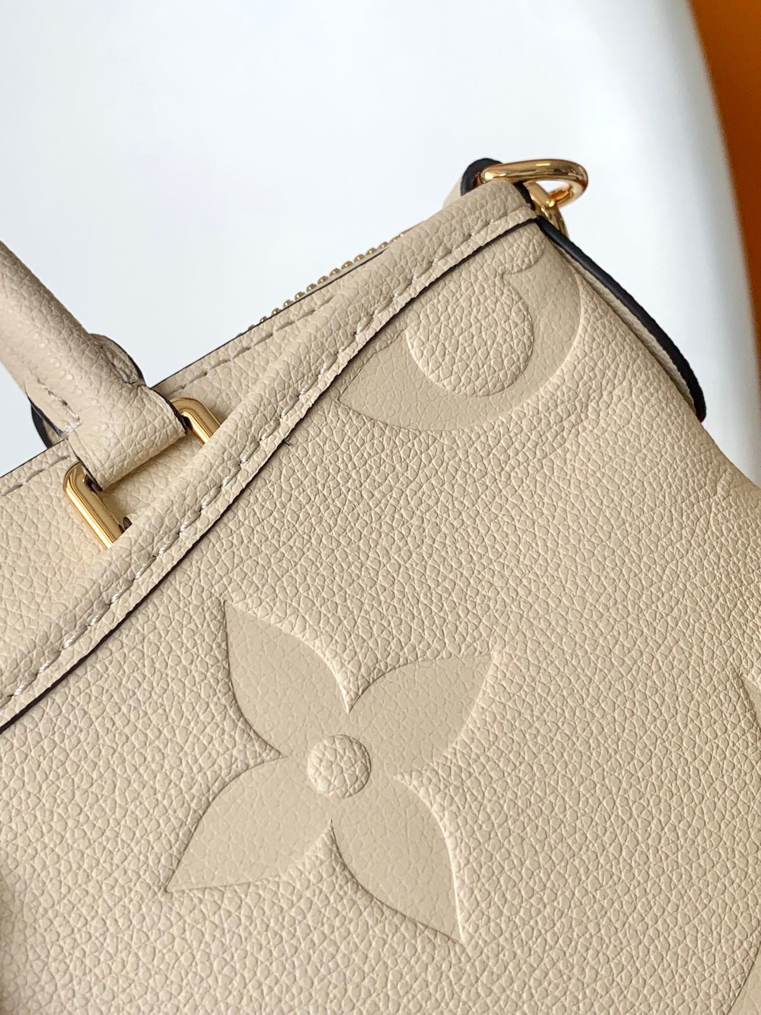 Louis Vuitton Classic Cream Embossed Textured Leather Top Handle Handbag