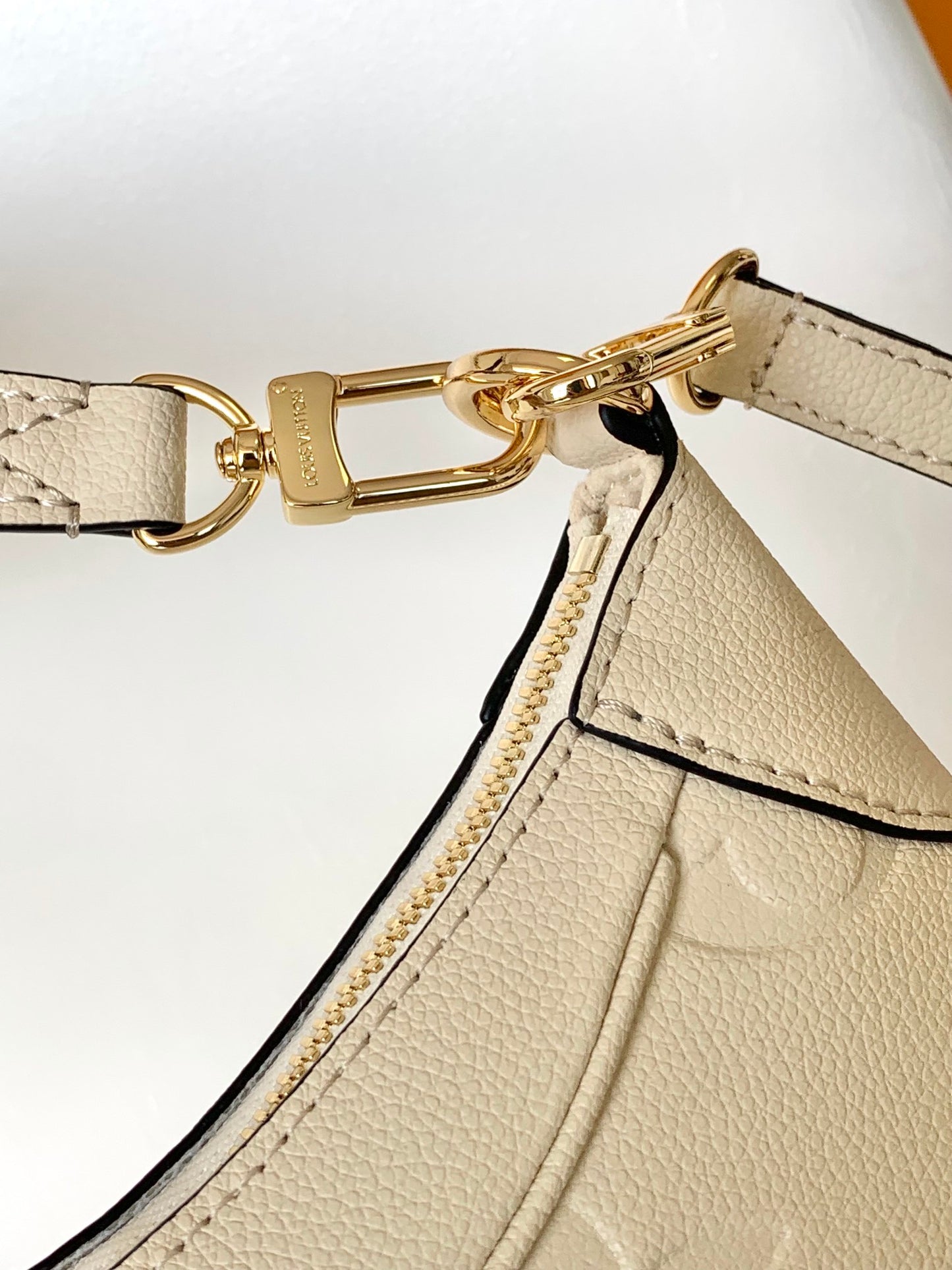 Louis Vuitton Cream Embossed Leather Crescent Shoulder Bag with Gold Hardware