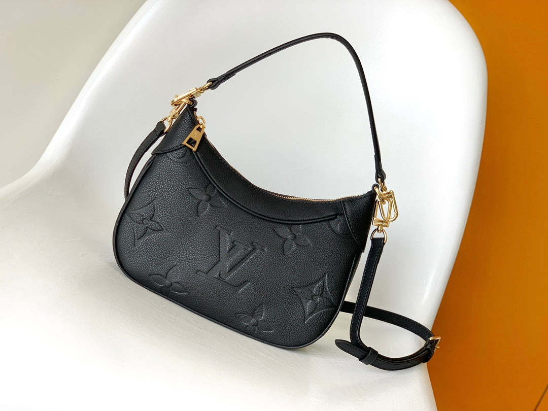 Louis Vuitton Black Embossed Leather Crescent Shoulder Bag and Crossbody