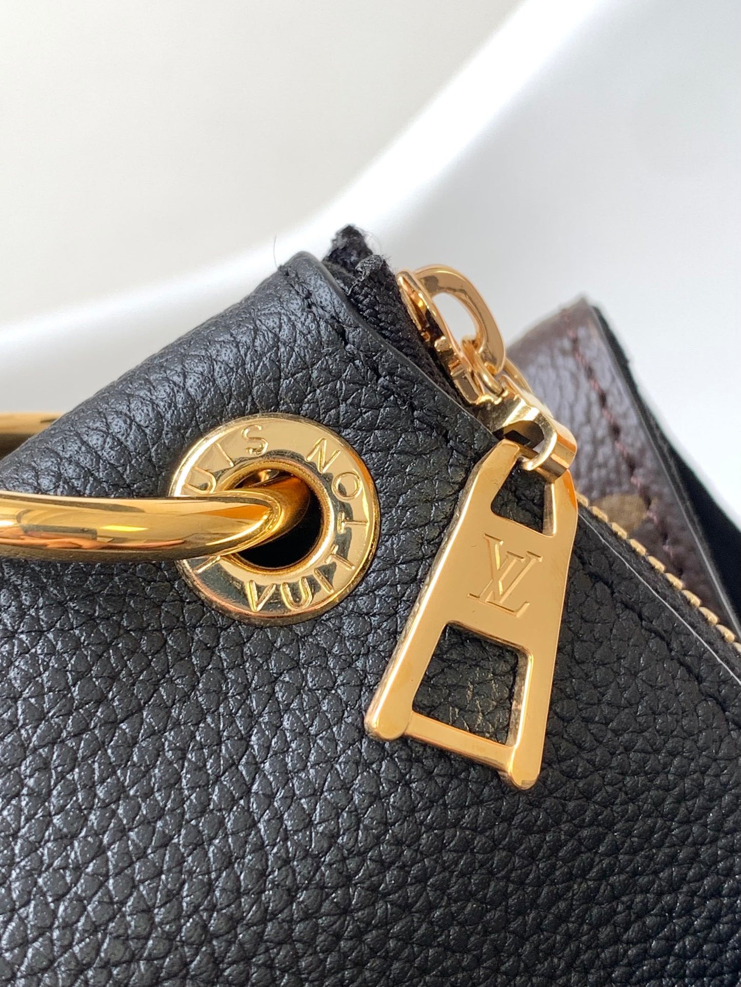 Louis Vuitton Classic Monogram Canvas Tote Handbag with Tan Leather Handles