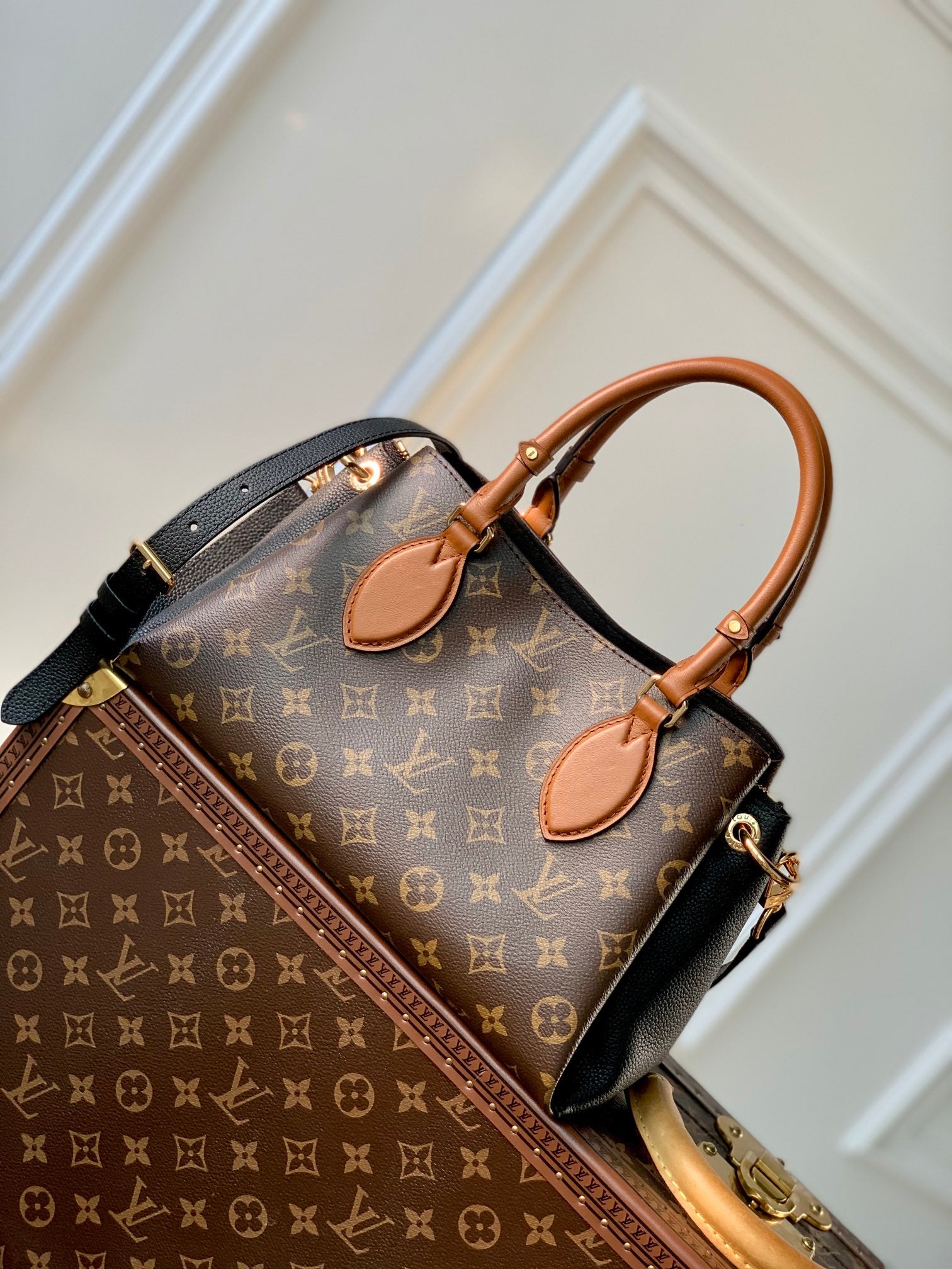 Louis Vuitton Brown Monogram Canvas Satchel Bag with Leather Handles