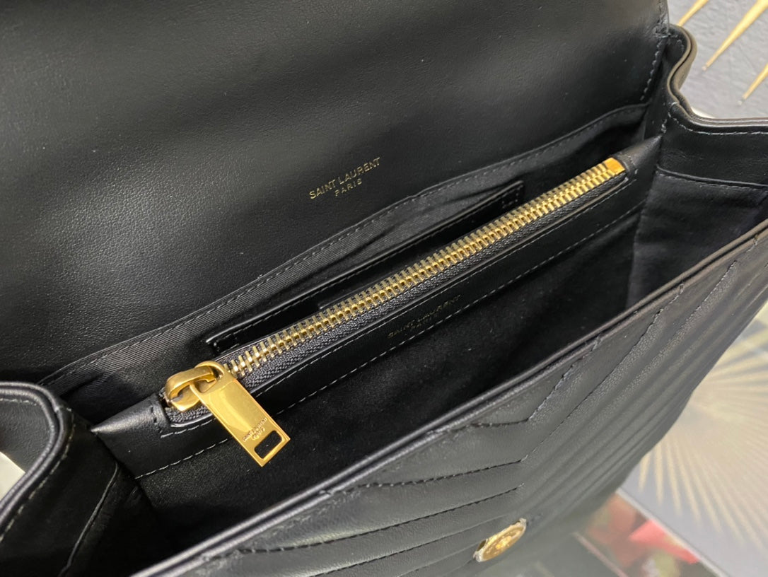 Saint Laurent College Medium Shoulder Bag in Quilted Leather - Black