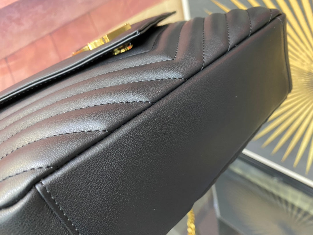Saint Laurent College Medium Shoulder Bag in Quilted Leather - Black