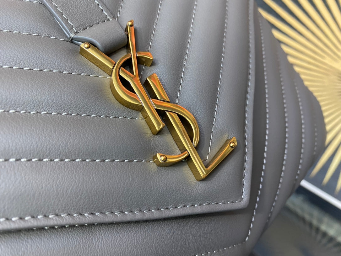 Saint Laurent College Medium in Quilted Leather Grey Gold Hardware