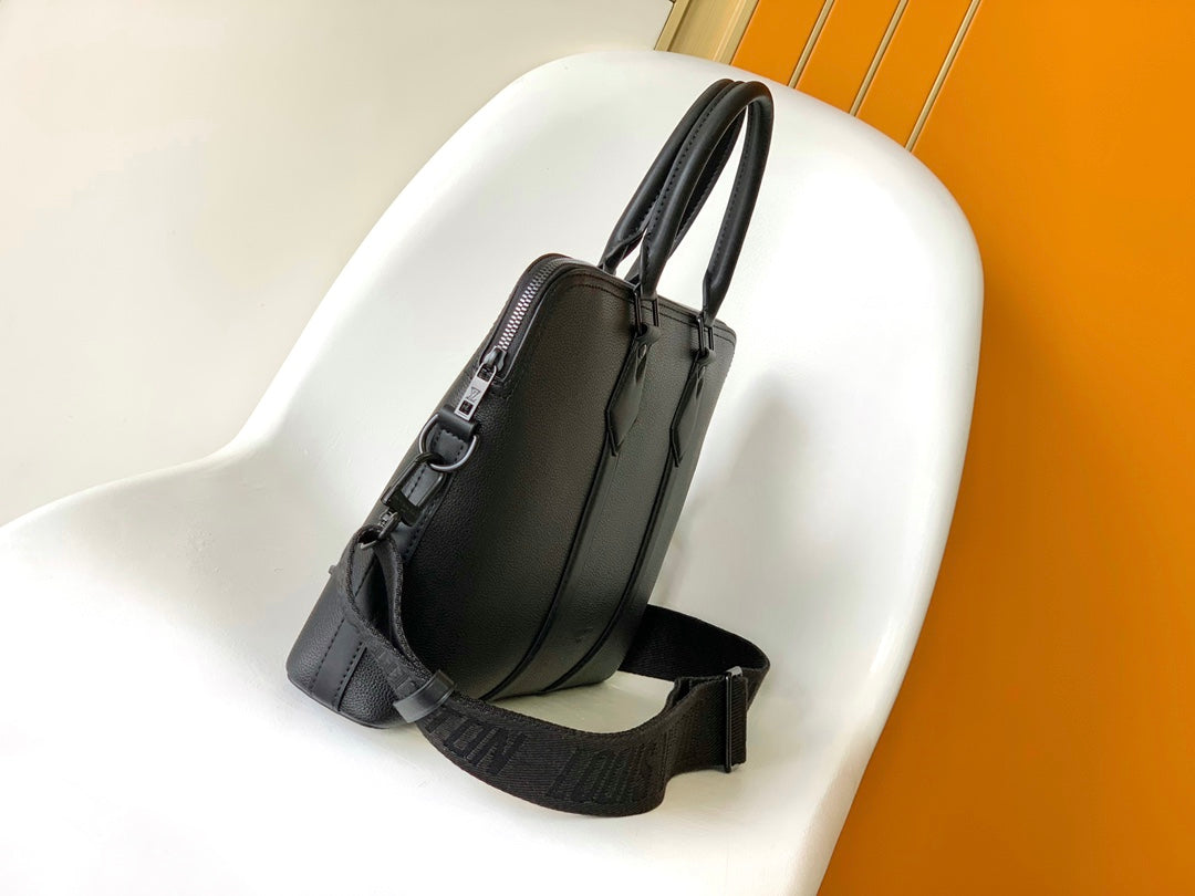Louis Vuitton Modern Black Leather Briefcase Laptop Bag with Shoulder Strap