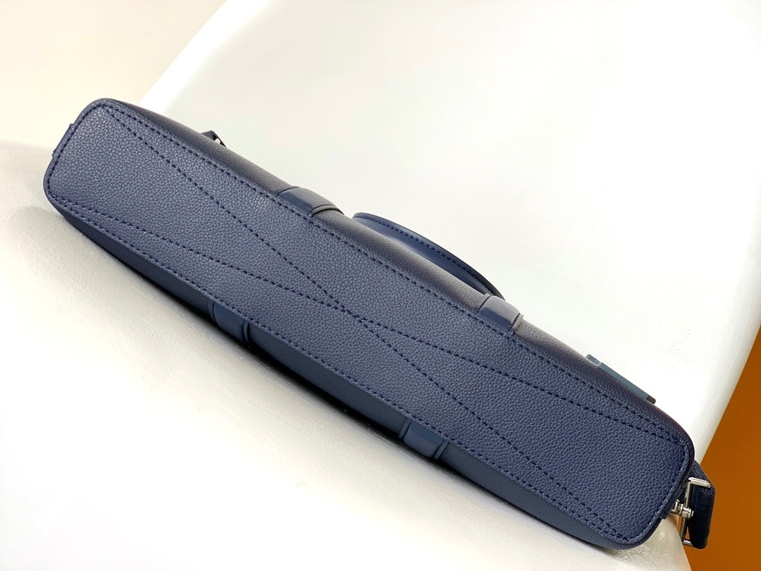 Louis Vuitton Professional Navy Blue Leather Slim Briefcase Laptop Bag